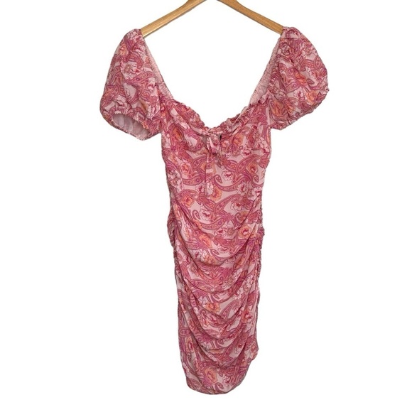 Majorelle Womens Rouched Bodycon Dress Size Small Pink Short Puff Sleeve Lined - Picture 1 of 7